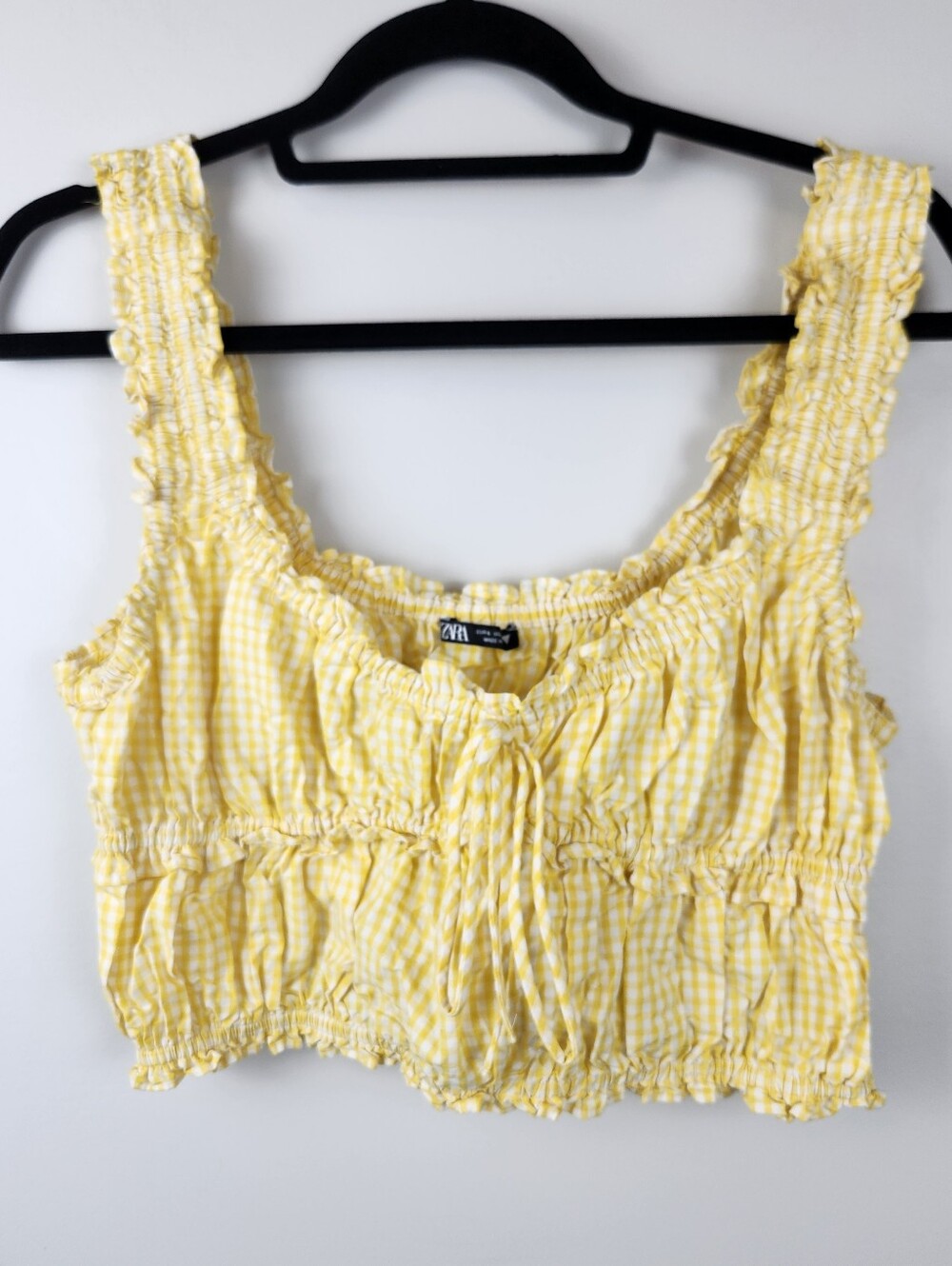 Zara Gingham Yellow Checked Crop Tank Top Milkmaid Coquette Style Size Medium - Picture 2 of 7